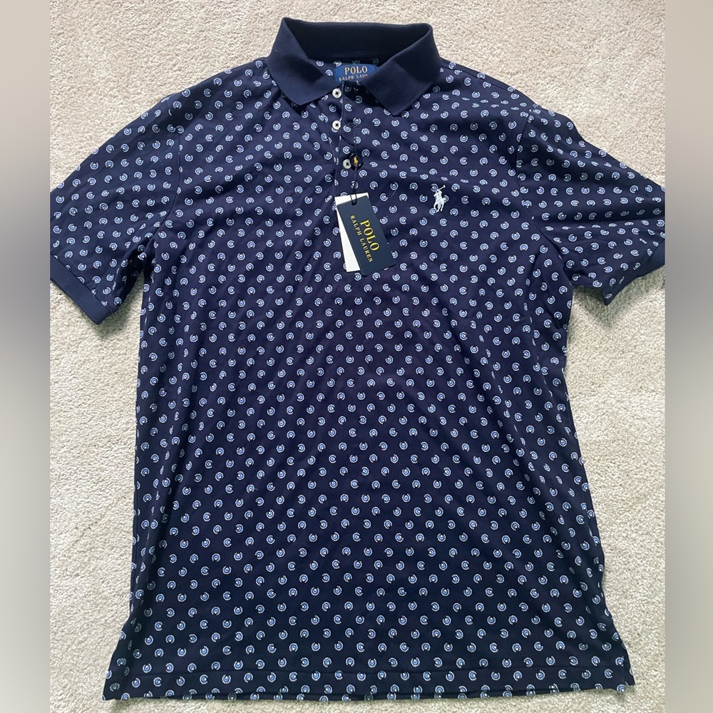Ralph Lauren Navy Blue Patterned Polo Shirt